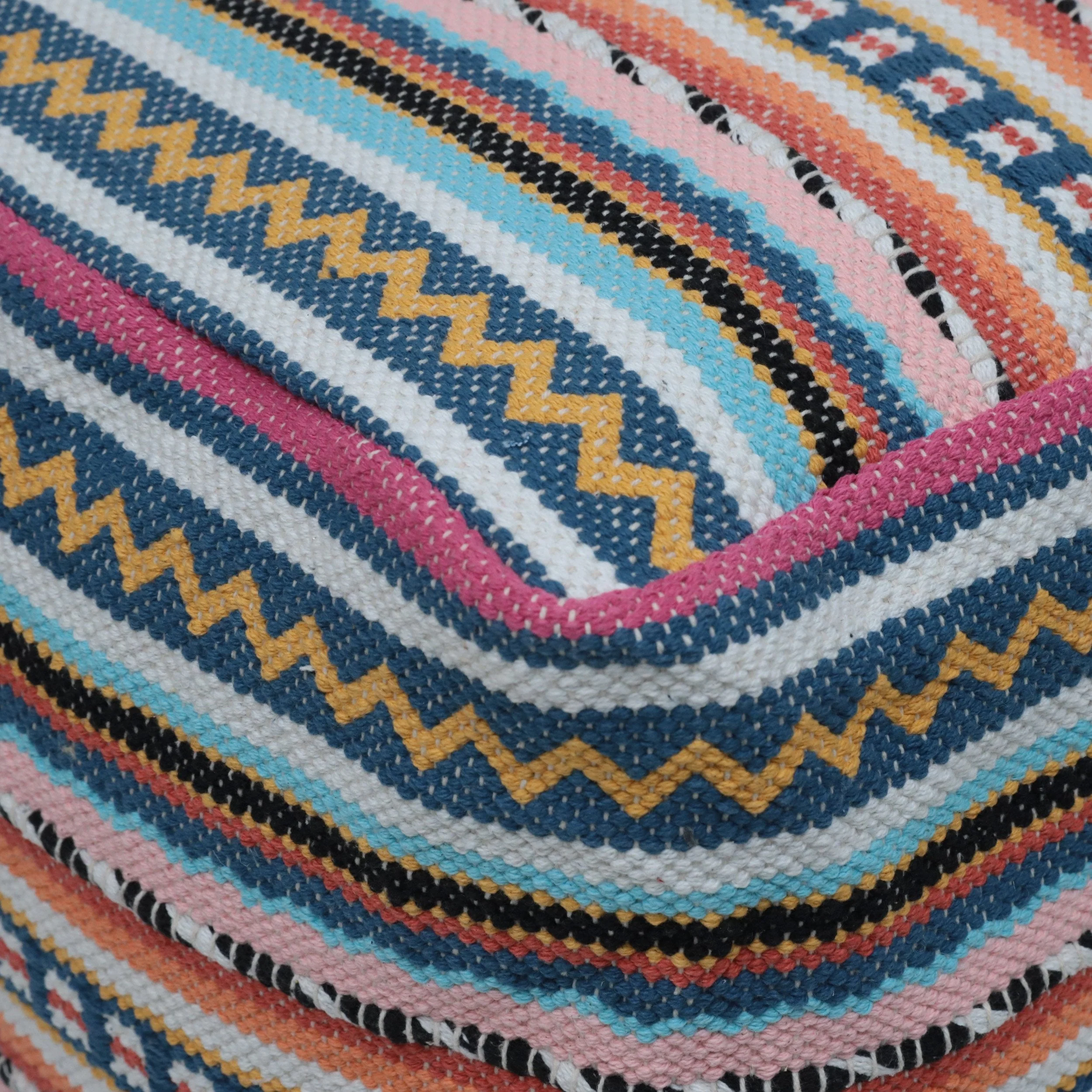 Boho Handcrafted Peruvian Print Cube Pouf - NH615413