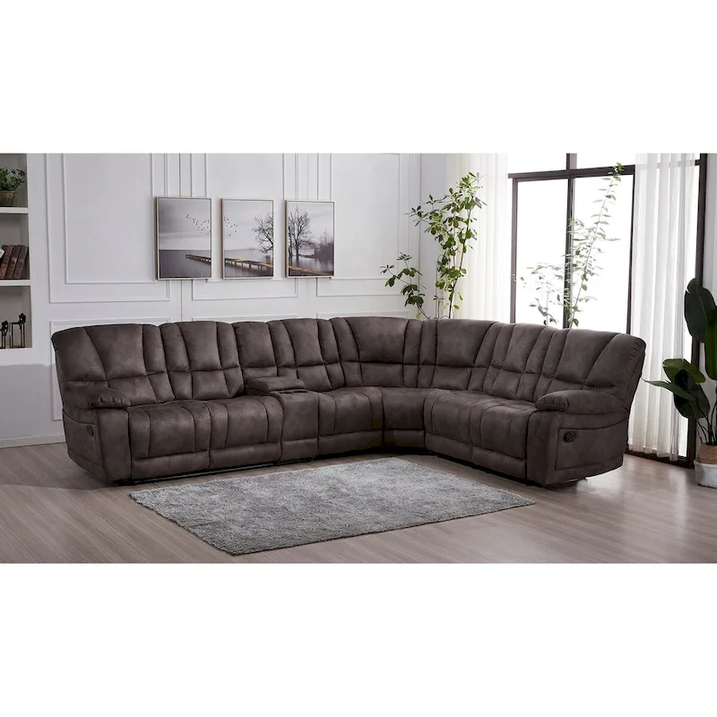 Betsy Furniture Large Microfiber Reclining Sectional Living Room Sofa in Grey