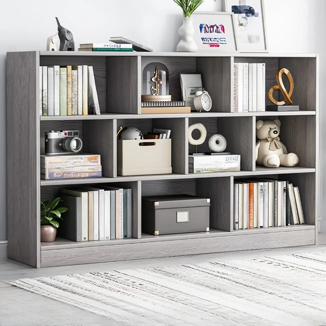 Simple Natural Finish Modular Vertical Wood Bookcase