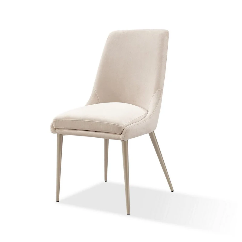 Wils 20 Inch Set of 2 Dining Chairs, Cream Velvet, Gold Tapered Metal Legs