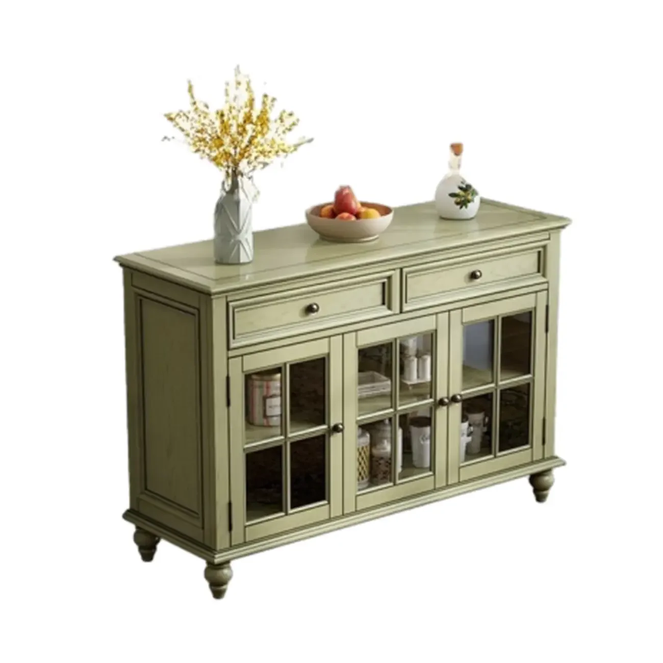 French Country Green Wooden Sideboard with Drawers