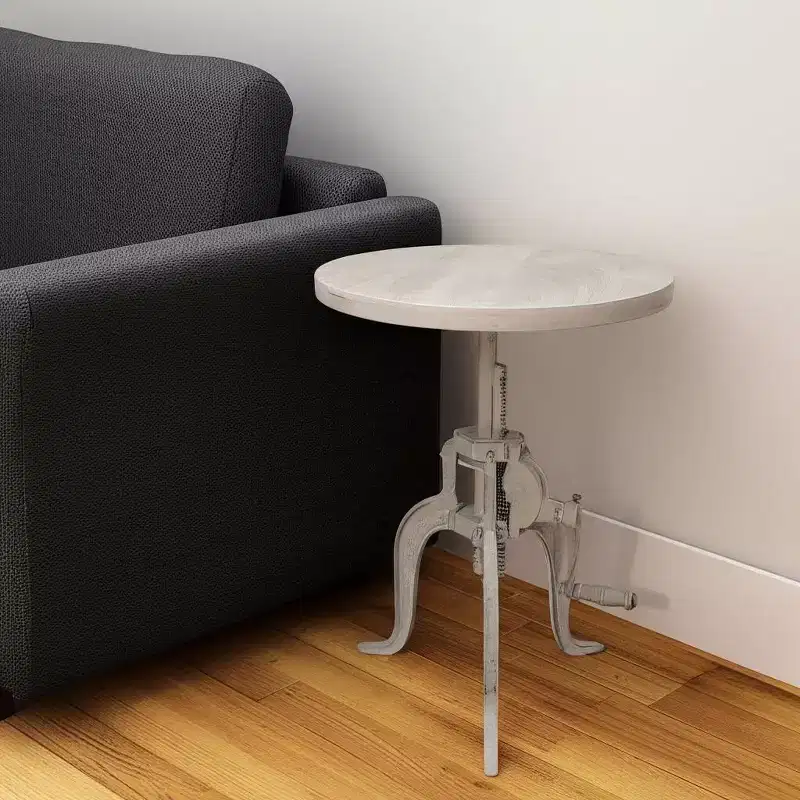 19 White Solid Wood and Iron Height Adjustable Round End Table