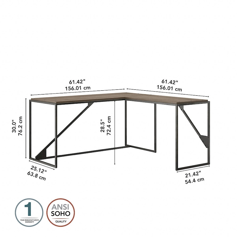 Bush Furniture Refinery 62W L Shaped Industrial Office Desk
