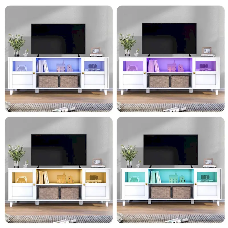 TV Stand Enterteinment Center Console with LED Lights - 59.7 in W * 22.6 in H * 16.1 in D