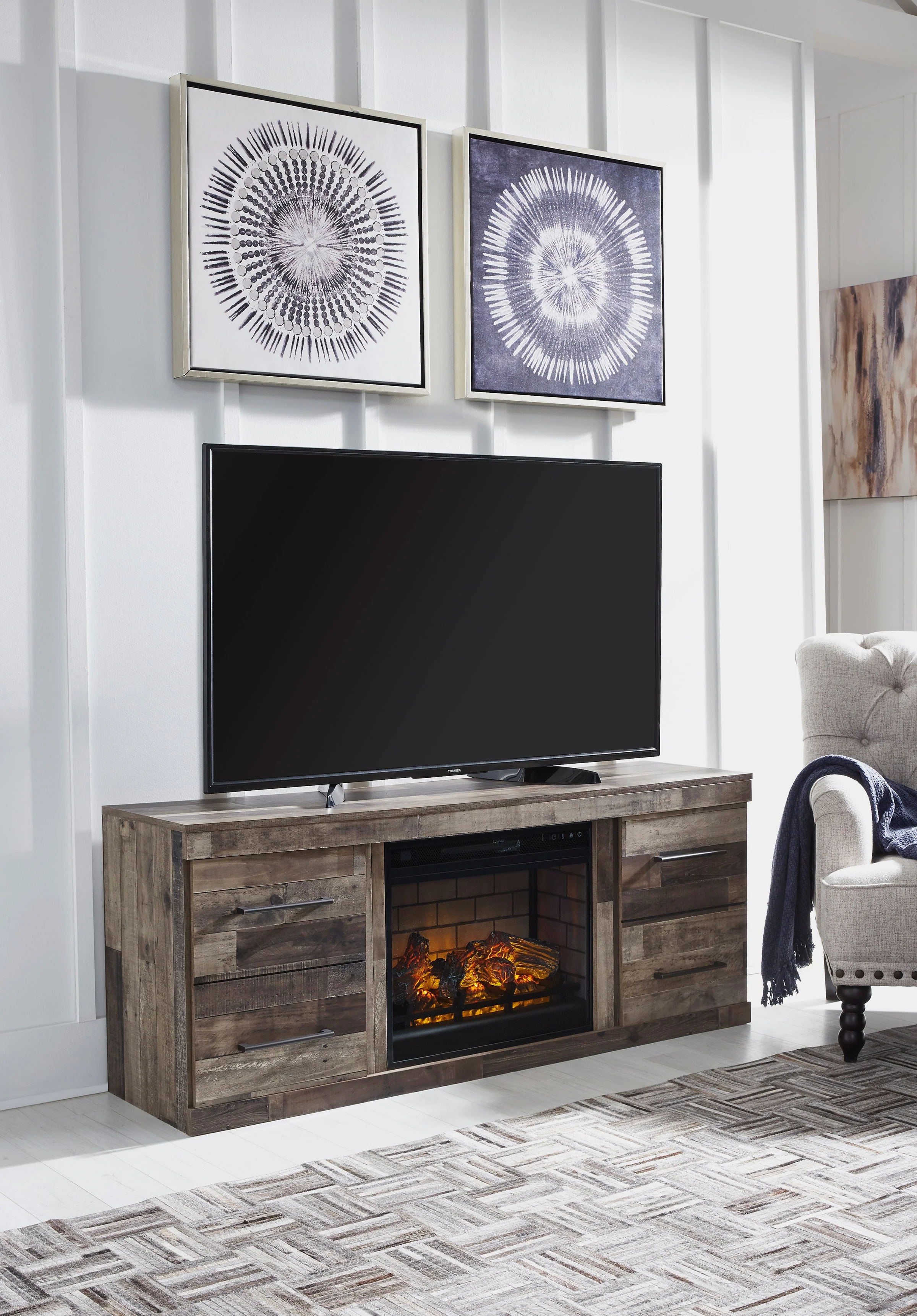 Davis 60 Rustic Media Stand with Optional Fireplace