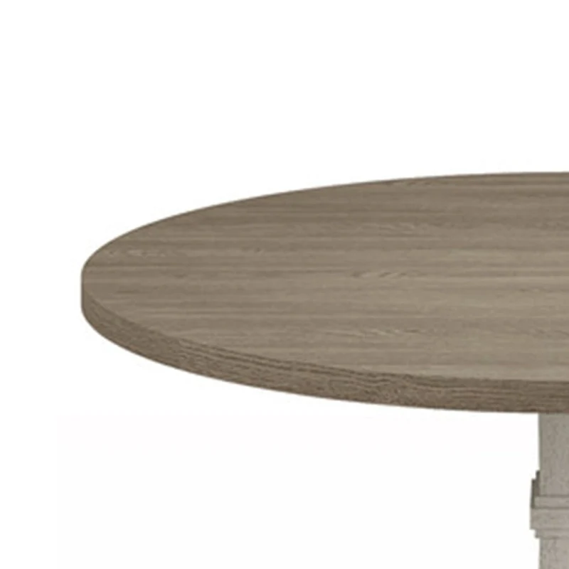 Sane 59 Inch Dining Table, Round Top with Pedestal Base, White, Gray