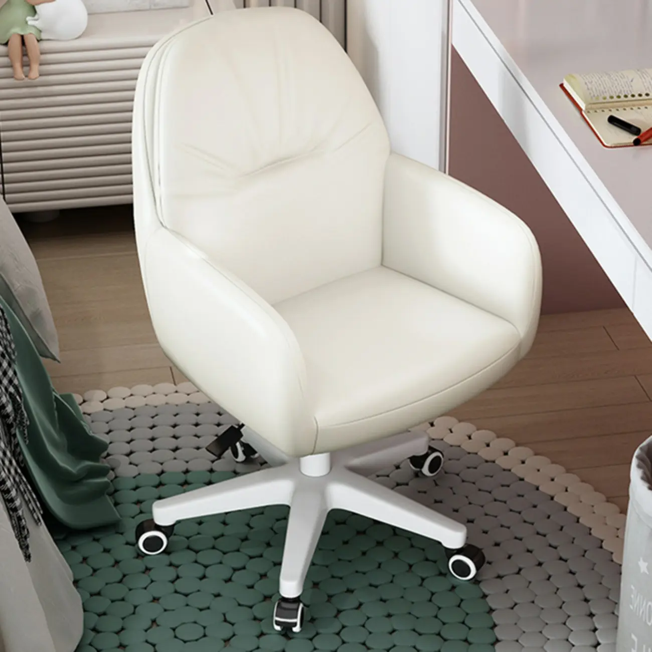 Modern White Grey Leather Swivel Office Chair