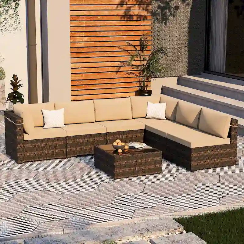 UPHA Cushioned 7-piece Conversation Sectional Patio Group Furniture