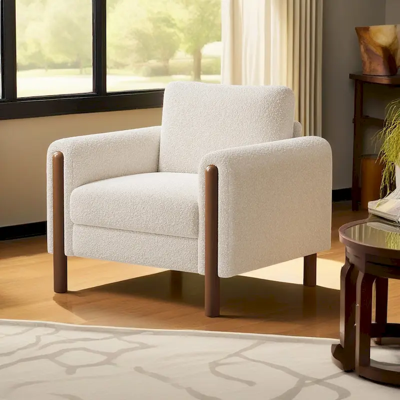 Upholstered Oversized Teddy Accent Chair with Walnut Legs