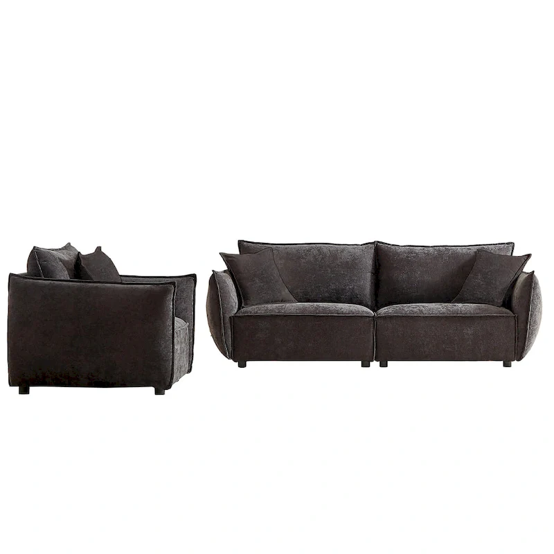 2-Pieces Linen Fabric 4-Seat Modular Sofa Set with 3+1 Seater Combo and Wooden Frame & 3 Pillows