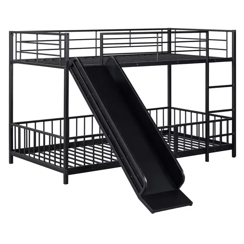 Whisen Stylish Design Metal Bunk Bed with Slide and Guardrails