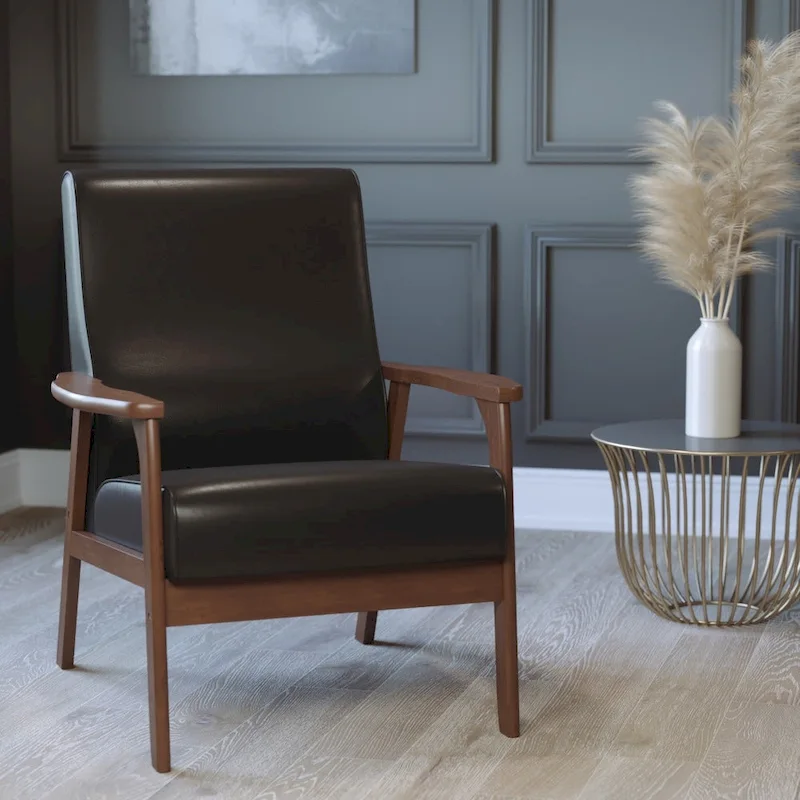 Mid-Century Modern Arm Chair with Wooden Frame and Arms