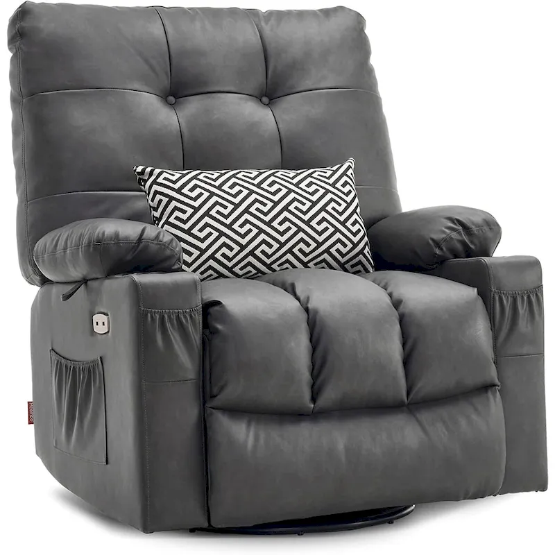 MCombo Large Power Swivel Glider Rocker Recliner Chair with Massage and Heat, Faux Leather 7748
