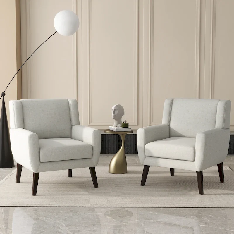 Linen Upholstered Accent Chair Wingback Armchair Set of 2
