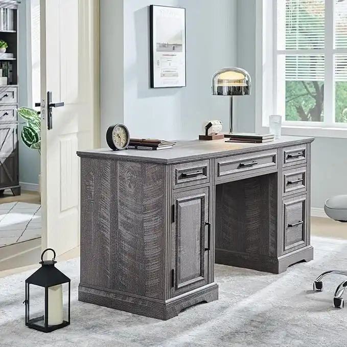 58  Large Computer Desk with Drawers, Embossed Texture Office Desk