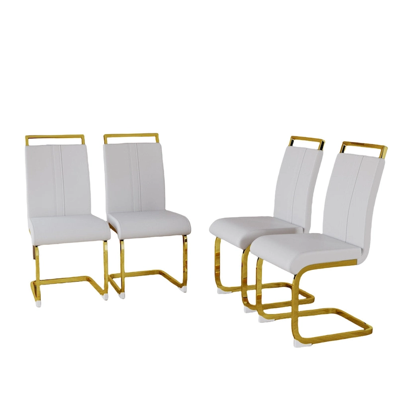 PU Leather High Back Upholstered Dining Chair w/ Metal Legs (Set of 4)