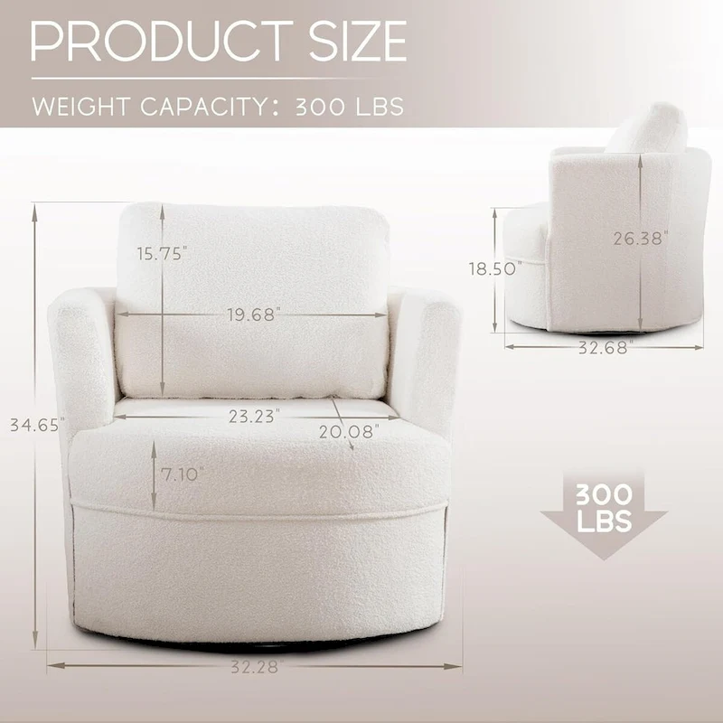 HOMYKA Swivel Accent Barrel Chair Round Arm Chair with Pillow