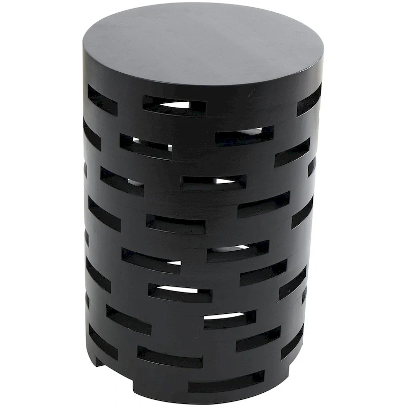 Wood Geometric Brick Inspired Cutout Side End Accent Table - Black - Roche River Decor