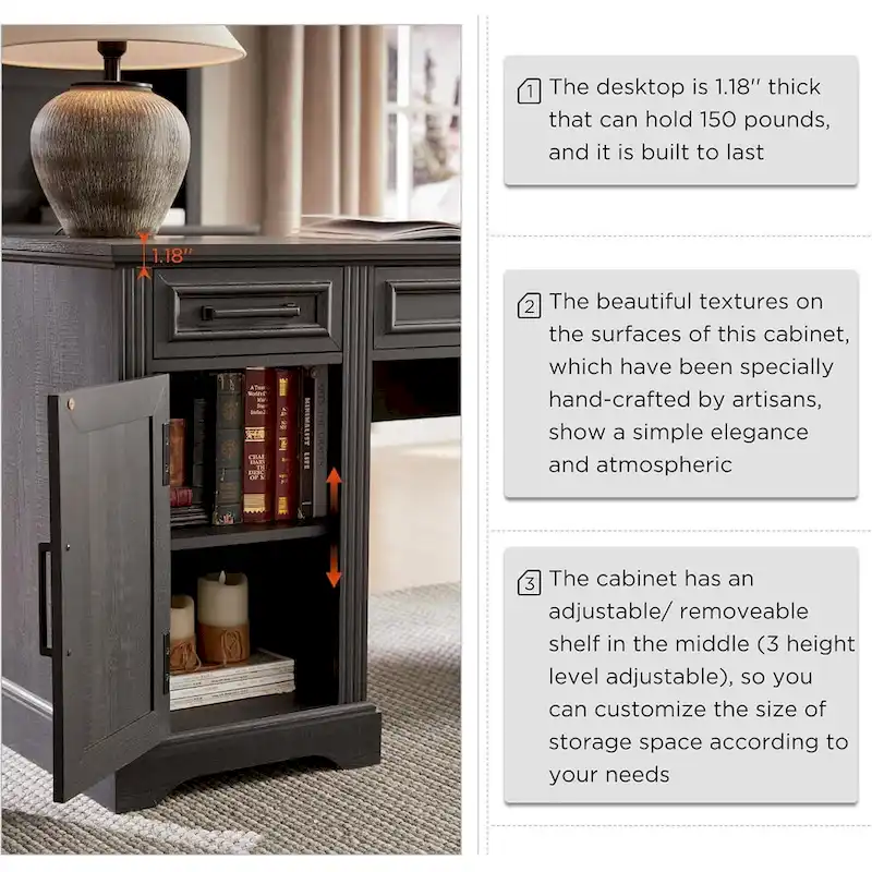 58  Large Computer Desk with Drawers, Embossed Texture Office Desk