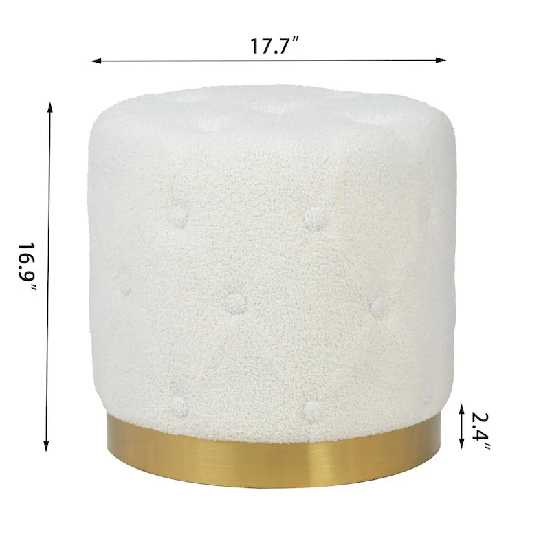 Adeco Round Velvet Ottoman Vanity Footrest Stool Gold Plating Base