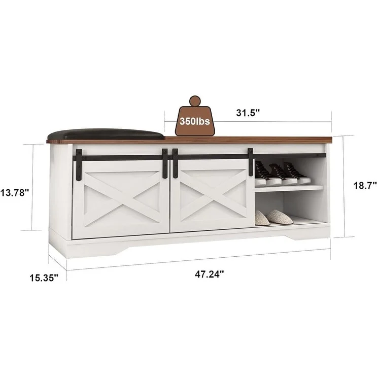 47 Farmhouse Entryway Shoe Bench with Thickened Cushion