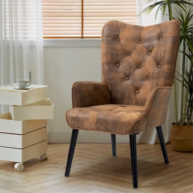 Rustic Wingback Accent Chair with Arms - Tufted Button Design
