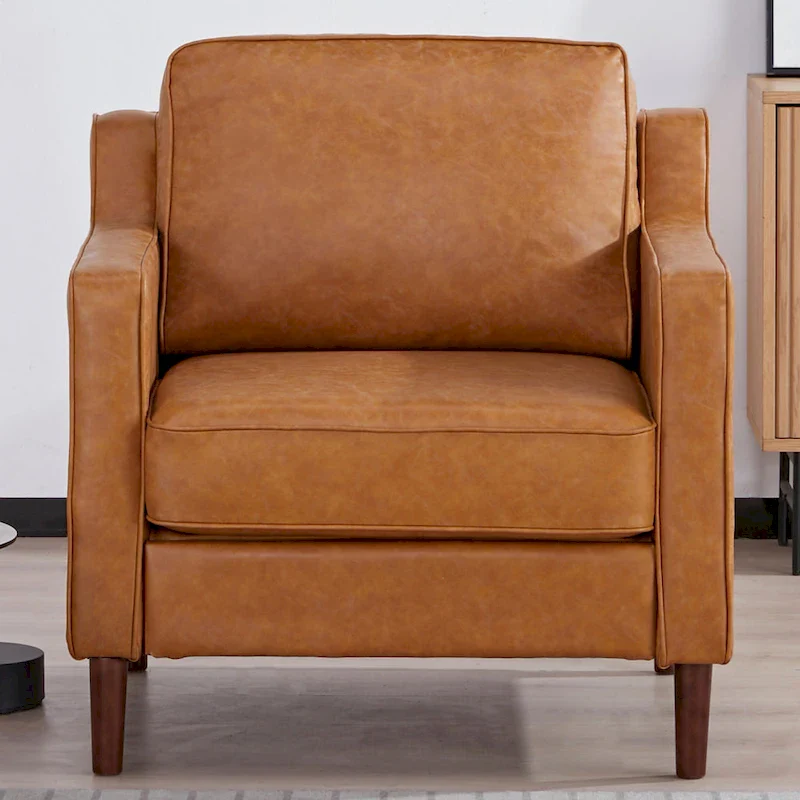 Sedona Modern Accent Chair, Faux Linen / Vegan Leather Armchair