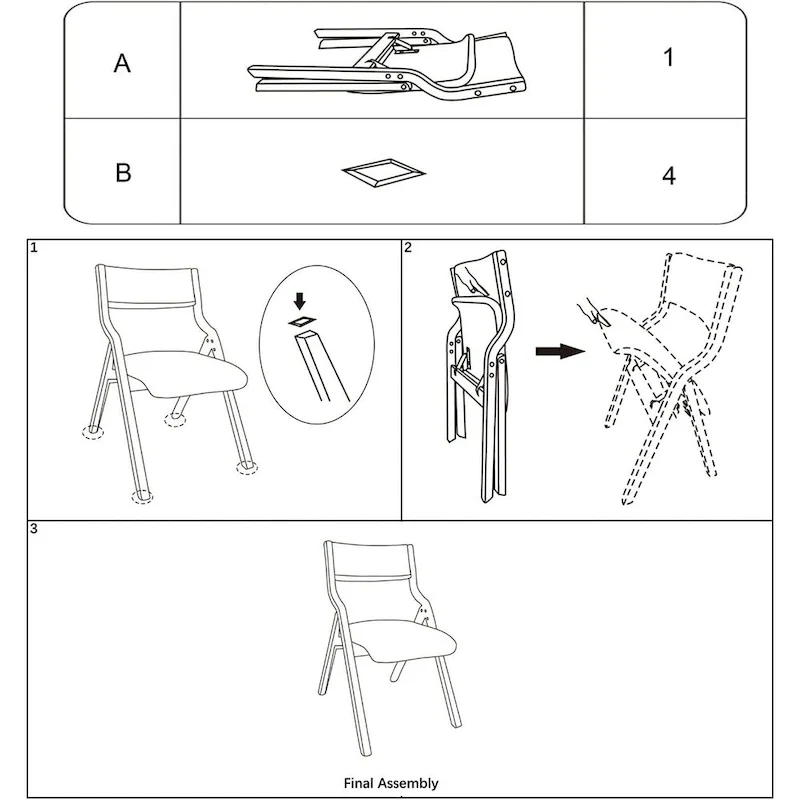 Foldable Dining Chairs with Padded Seats Set of 2, Beige