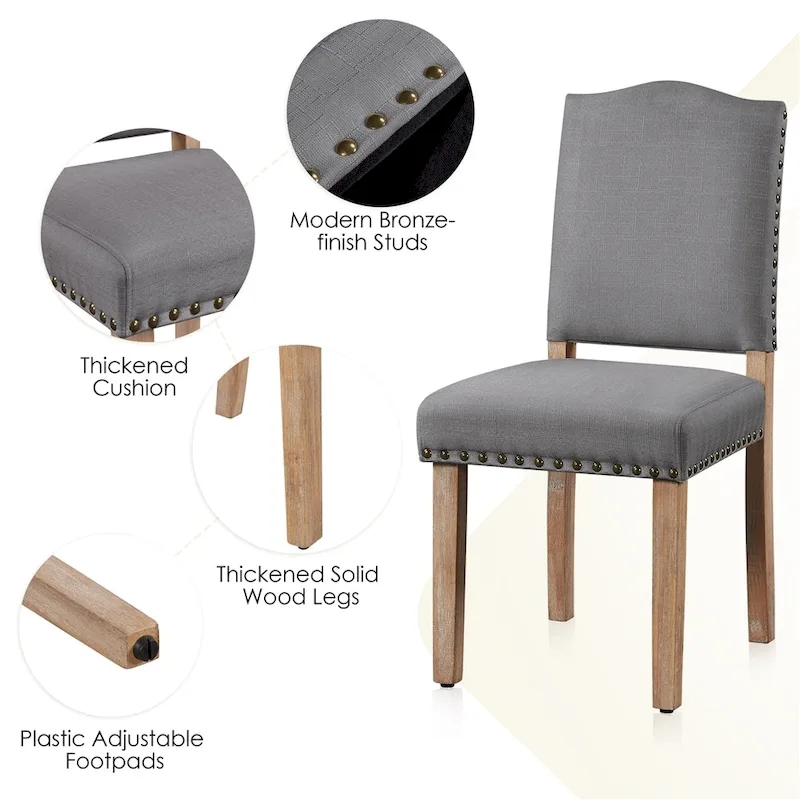 Yaheetech 2PCS Dining Chairs Upholstered Kitchen Chairs with Nailhead Trim - 18 L  22.5 W  36.5 H