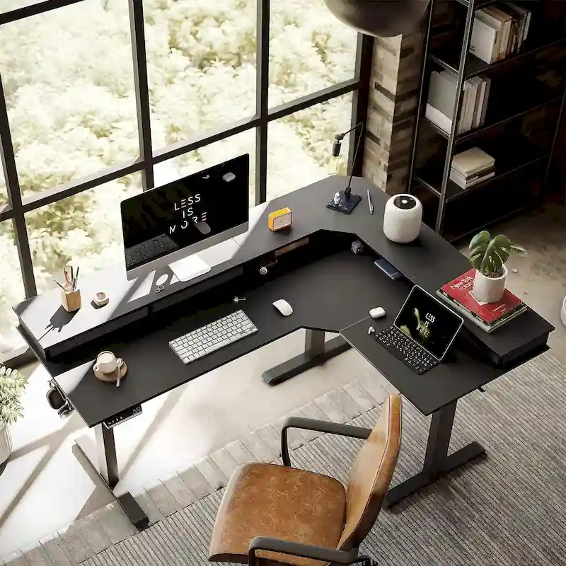 FEZIBO/Home Office Furniture/Brown&Black/Wood/Standing Desk/Desks