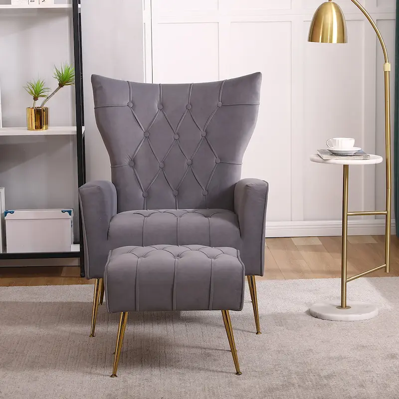 Upholstered Wingback Chair with Ottoman
