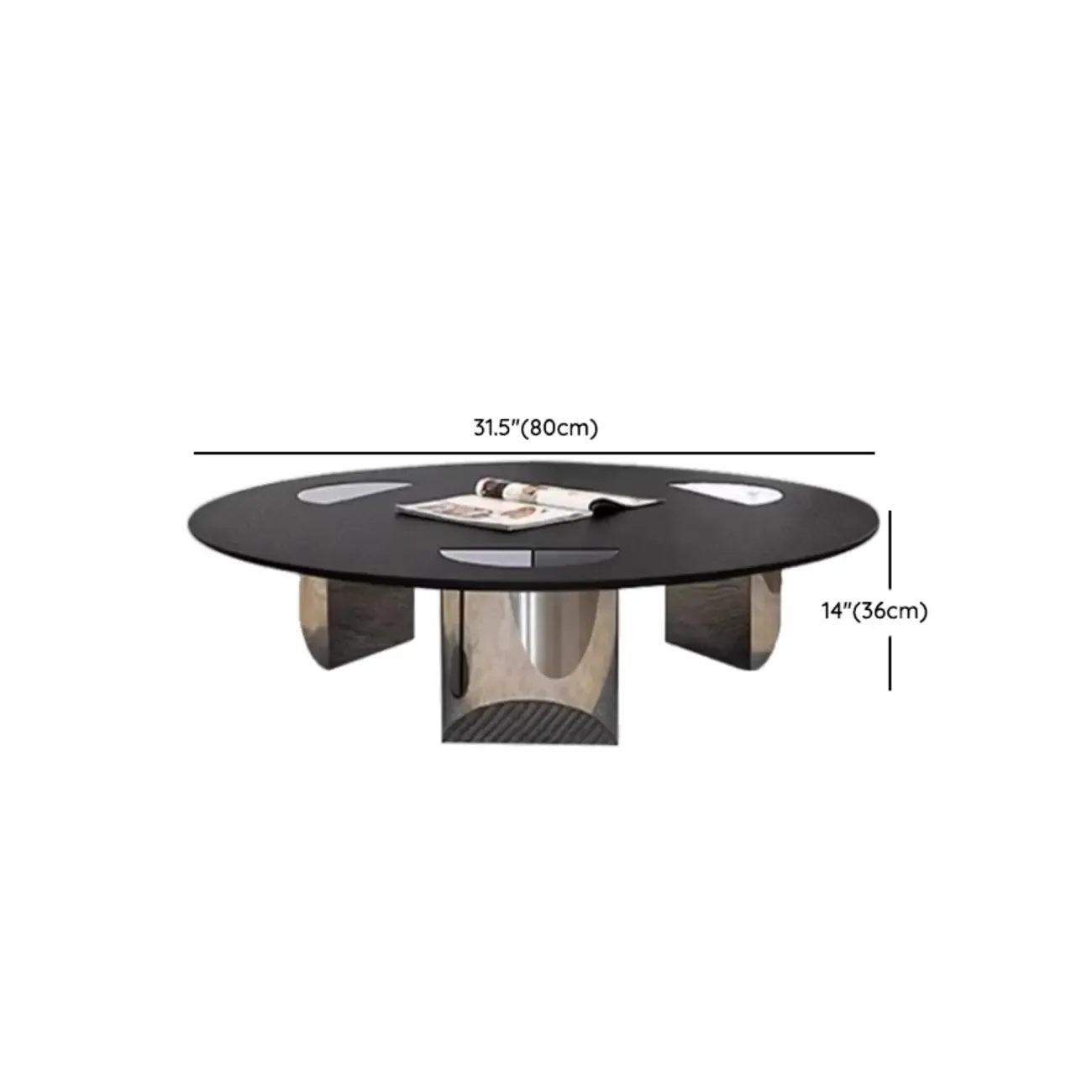 Glam Wood Black Round Table with Abstract Tripod Base