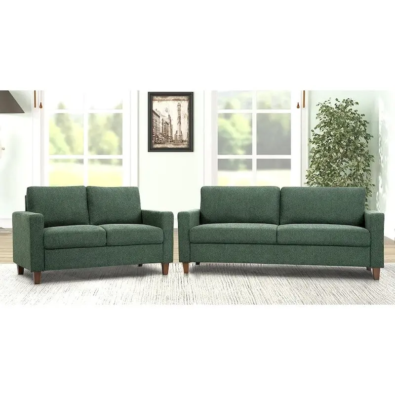 Miles 2 Piece Sofa and Loveseat Sets with Reversible Back Pillows Mid Century Modern Sofa