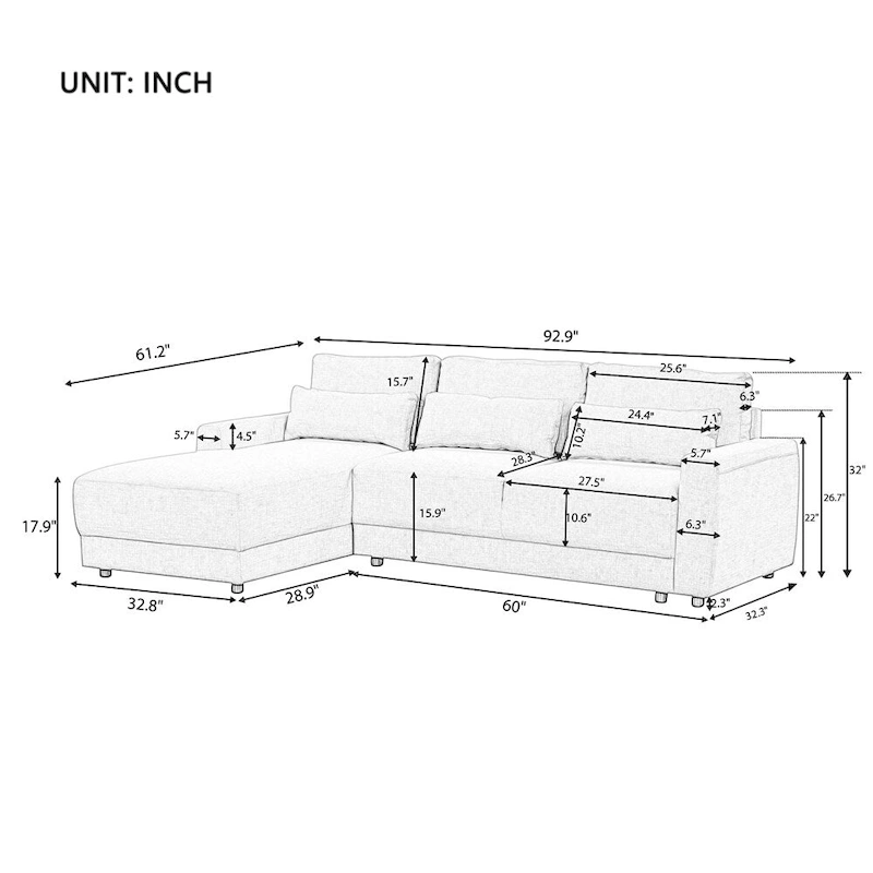 L-shaped Modular Sectional Sofa w/Removable Back Cushions & 3 Pillows