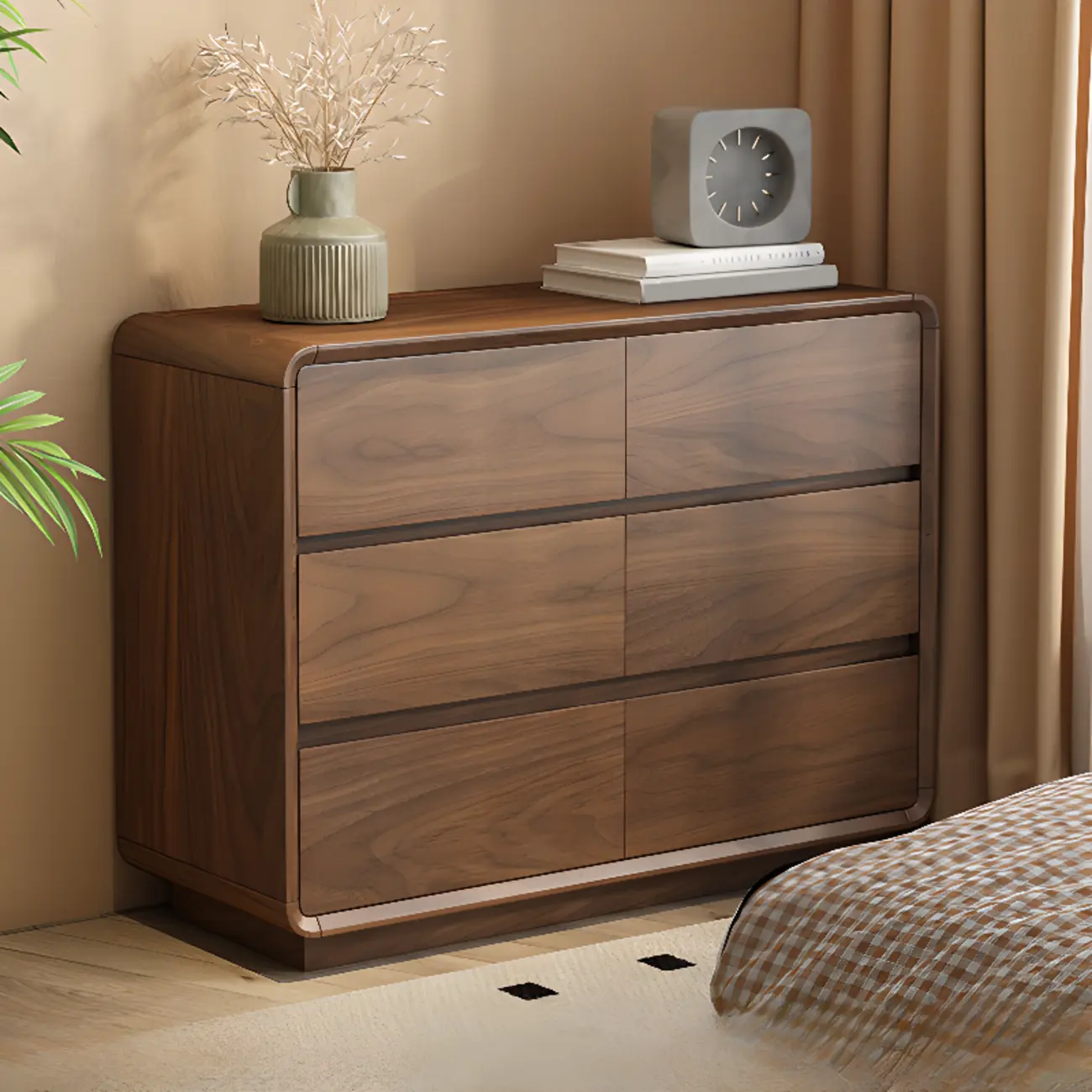 Minimalist Brown Wood Double Dresser with 9-Drawers Storage
