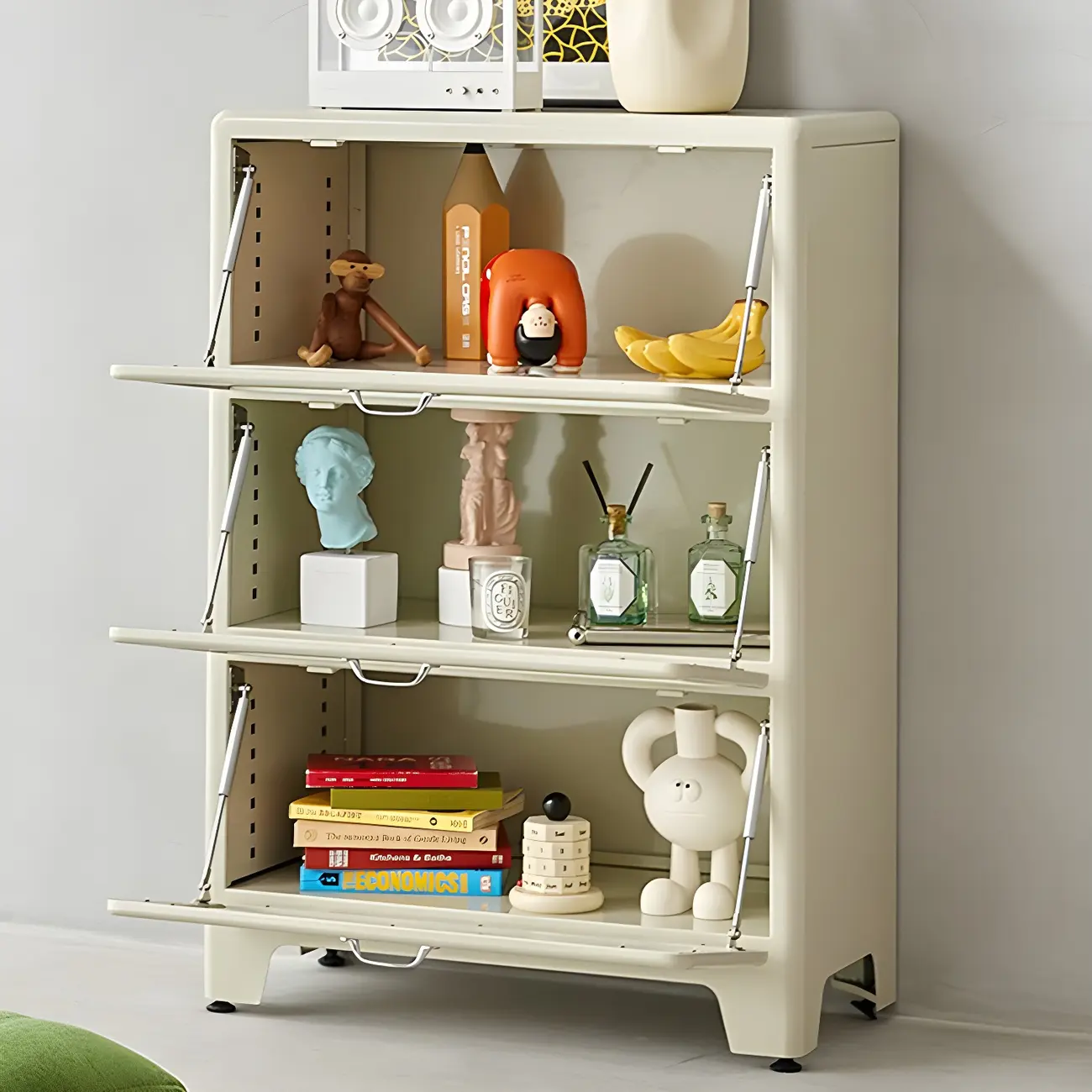 Glam Red Steel China Cabinet with Glass Doors for Dining Room