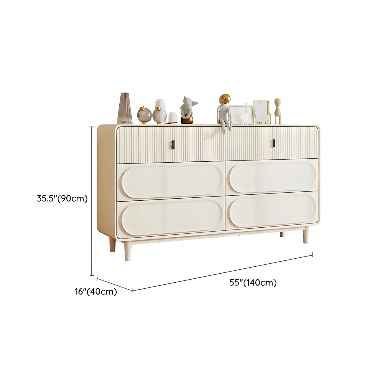 Classic White Wooden Chest with Metal Handles & Drawers