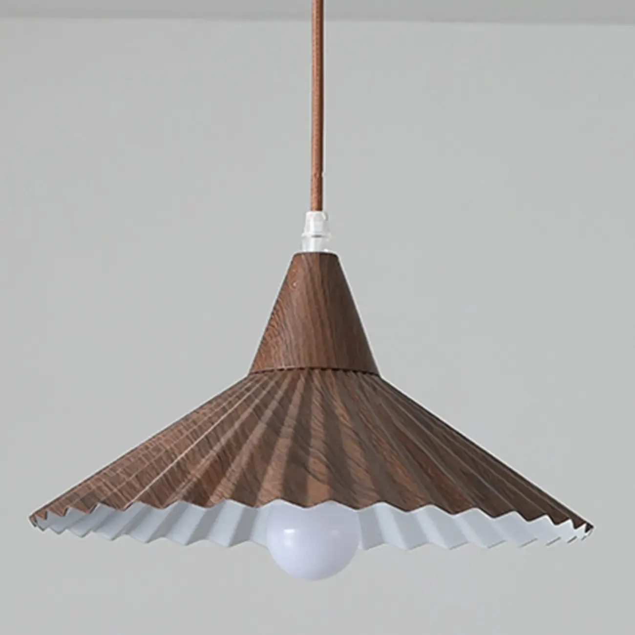 Modern Walnut Pleated Cone Pendant Light