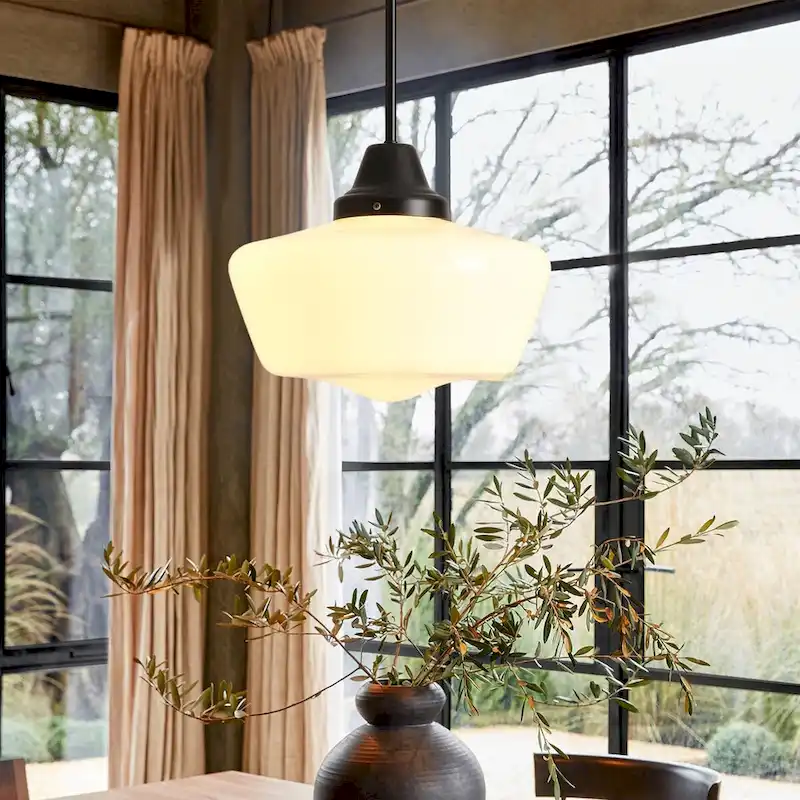 Modern Black 1-Light Pendant Light Fixture with Opal Glass Shade