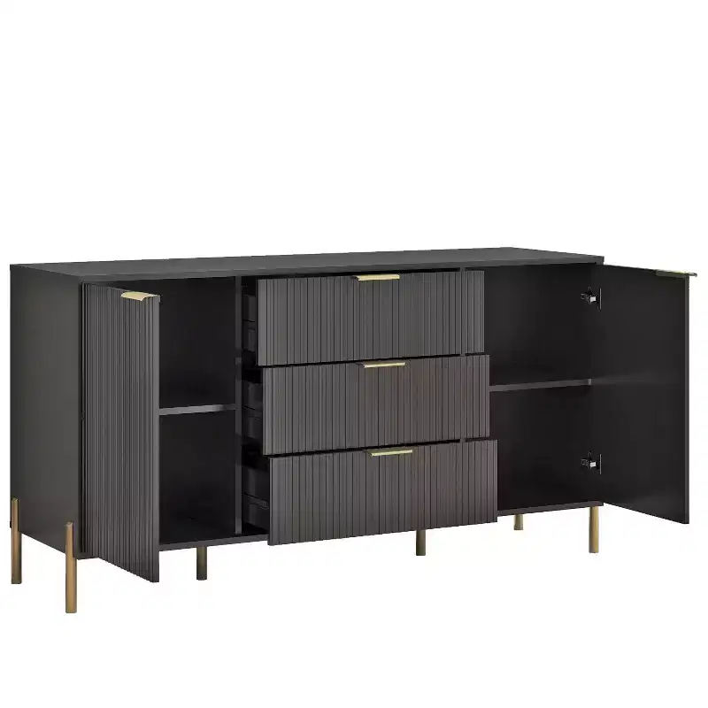 Festivo 3pc Modern Elegance 2 Drawer Nightstands and 3 Drawer Dresser Set Black