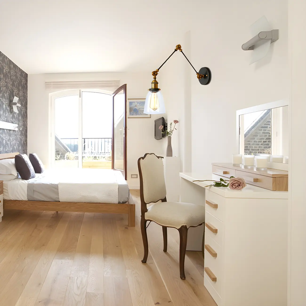 Glass Tapered Shade Industrial Swing Arm Wall Light