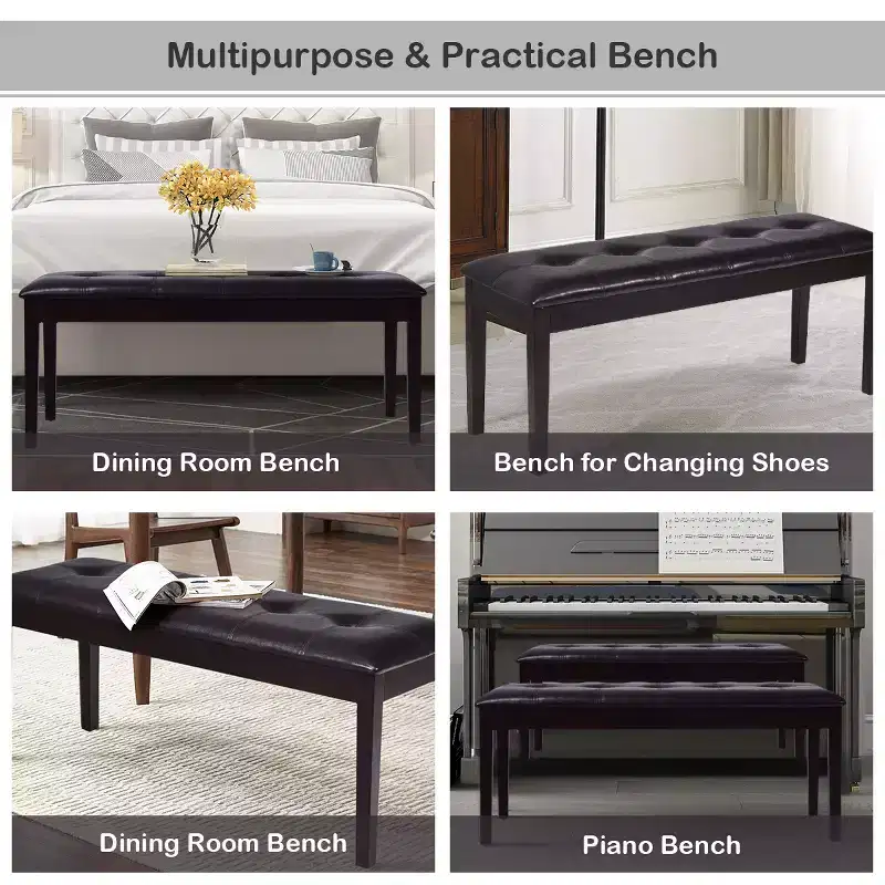 Costway Upholstered PU Dining Room Bench Solid Wood Button Tufted Dining Room Bench