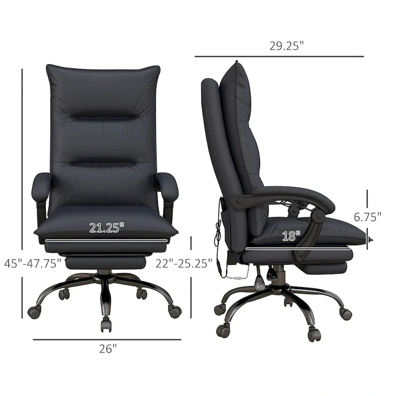 High Back Massage Office Chair with 6 Vibration Points, Heated Reclining Microfiber Computer Chair with Footrest