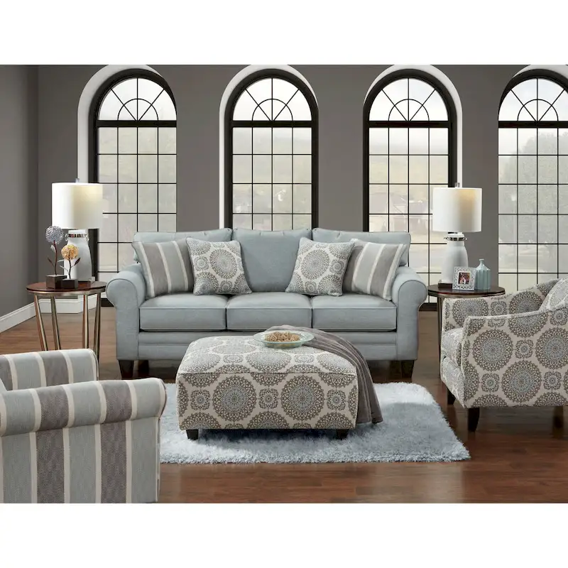Grande Mist Round Arm Transitional Baby Blue Sofa