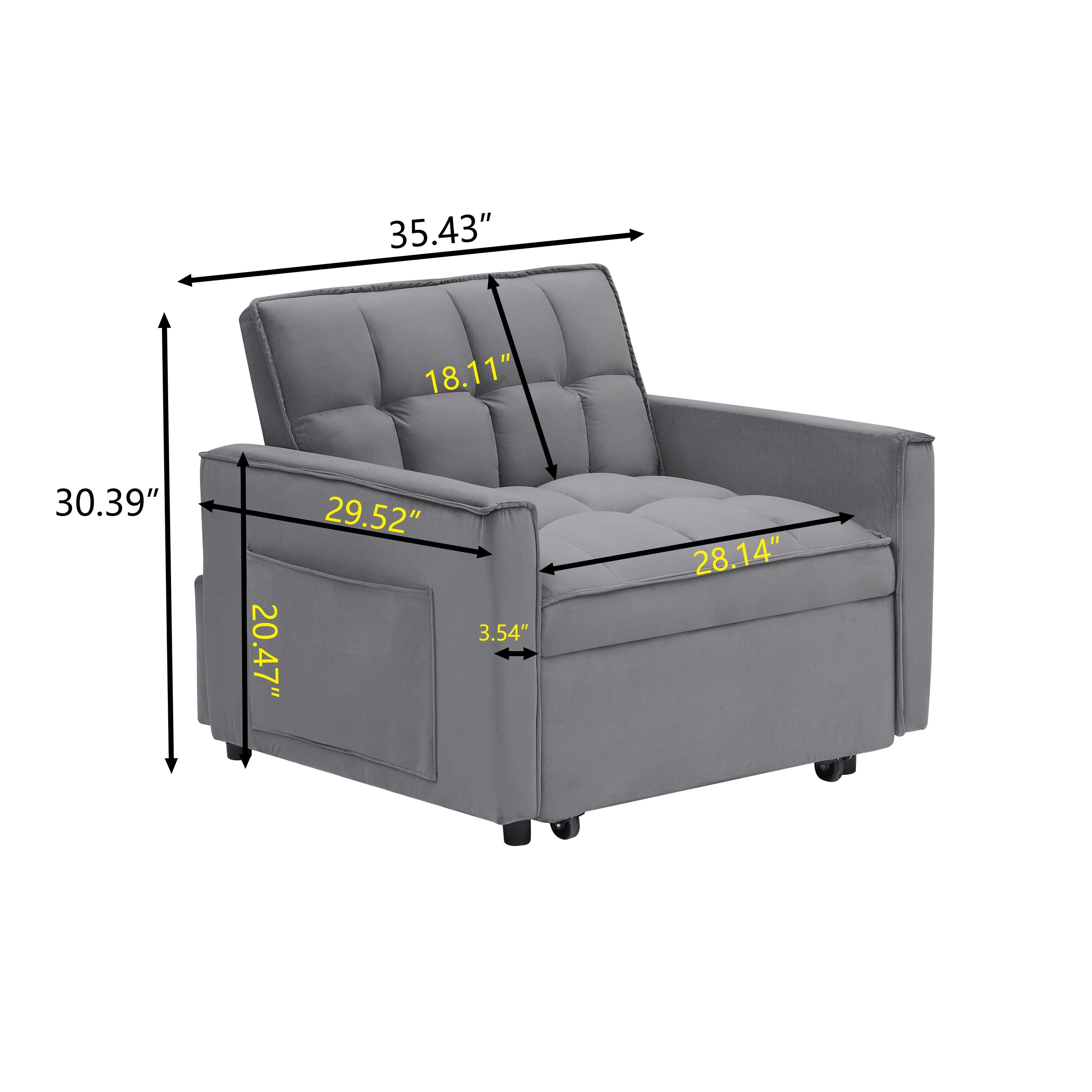 Convertible Sofa Bed with Adjustable Back and Wheel
