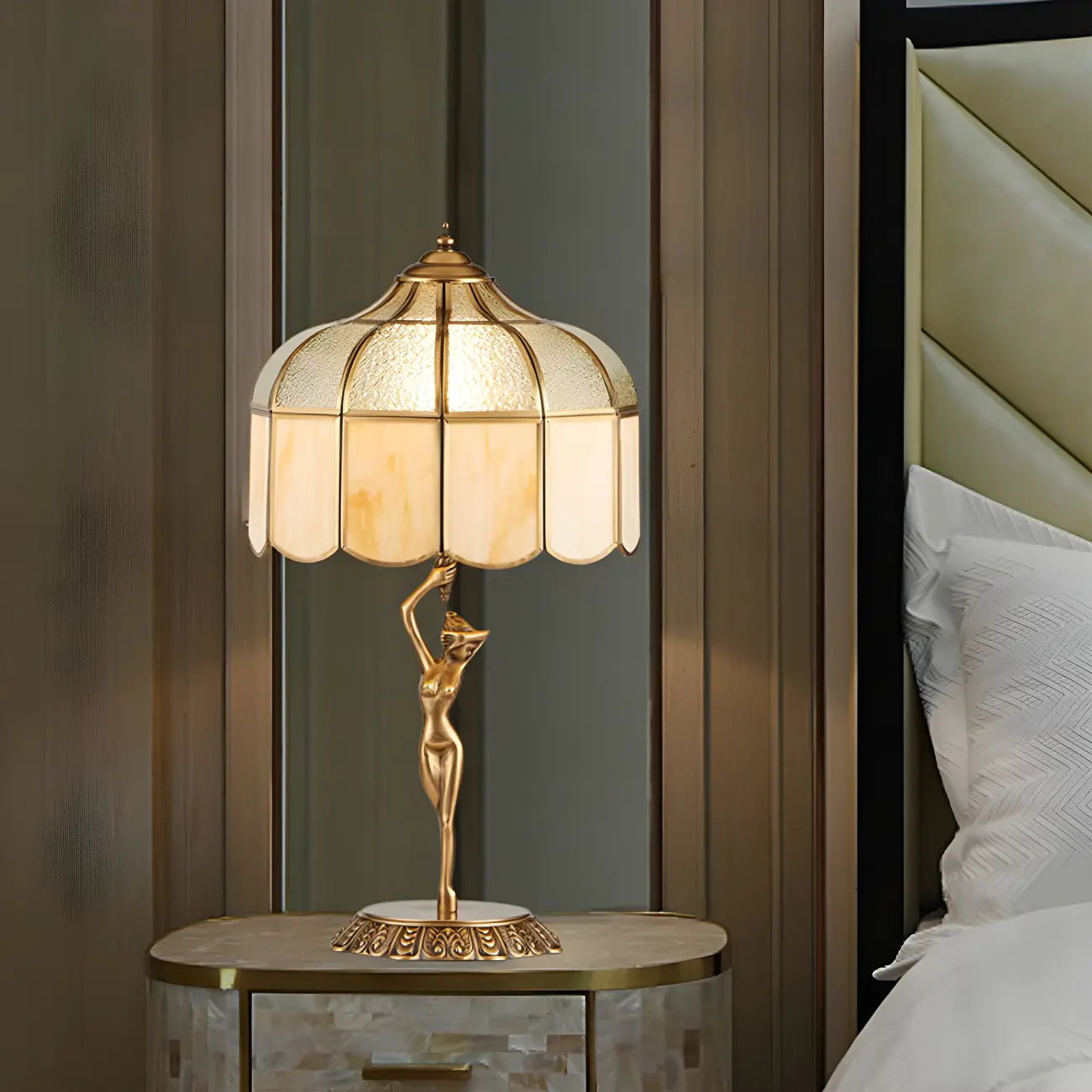 Artistic Figural Sculpture Brass Metal Dome Table Lamp