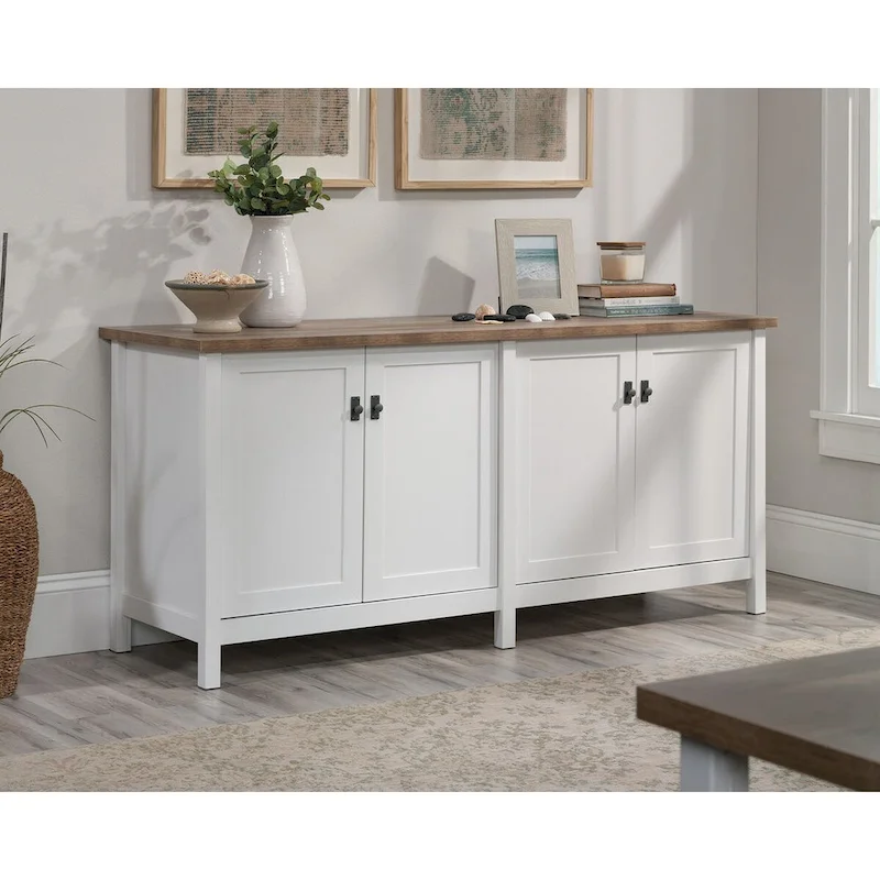 Smoked Oak & White Office Storage Credenza with File Drawer