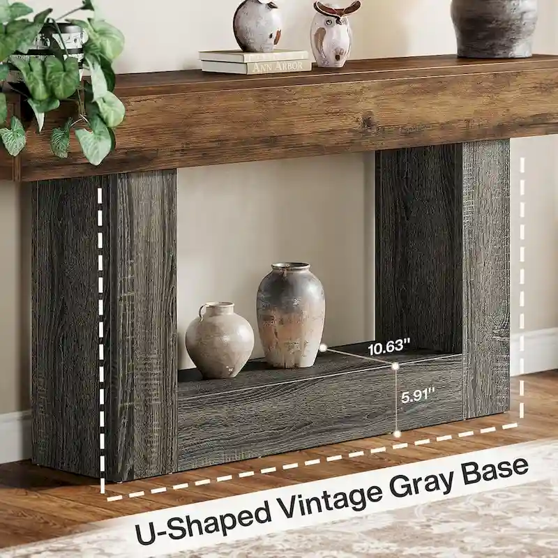Farmhouse 63 Console Table, 2-Tier Entryway Table Narrow Long Wood Sofa Table
