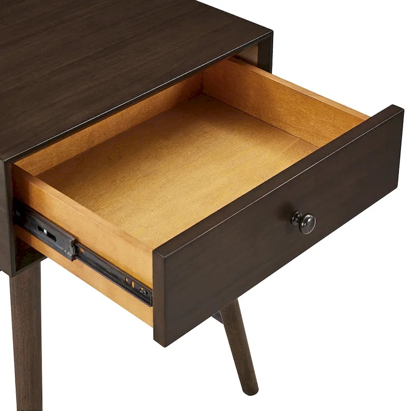 Mid-Century Modern Wood End Table with 1 Drawer, Compact Nightstand Side Table