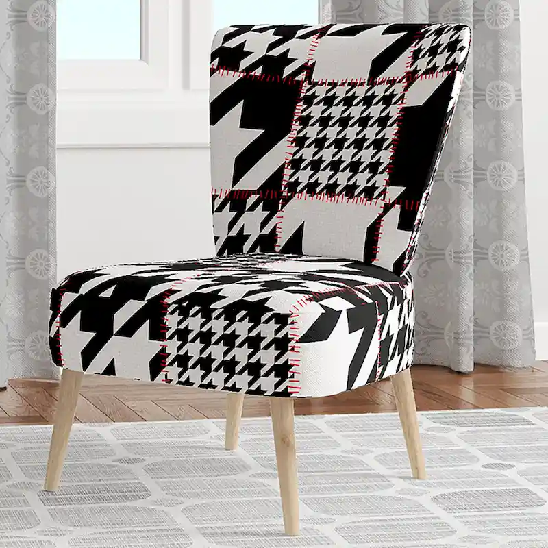 Designart Classic Houndstooth Pattern Upholstered Mid-Century Accent Chair - Arm Chair